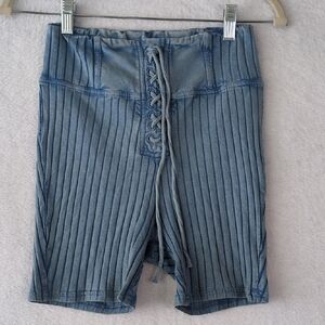 Out From Under Junior's Blue Stretch Lace Up‎ Stretchy Shorts Size S